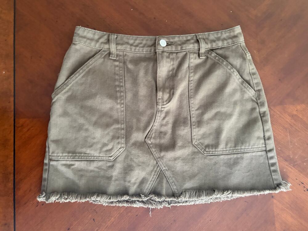 Pac Sun Green/Brown Denim Jean Cutoff Skirt Size 28